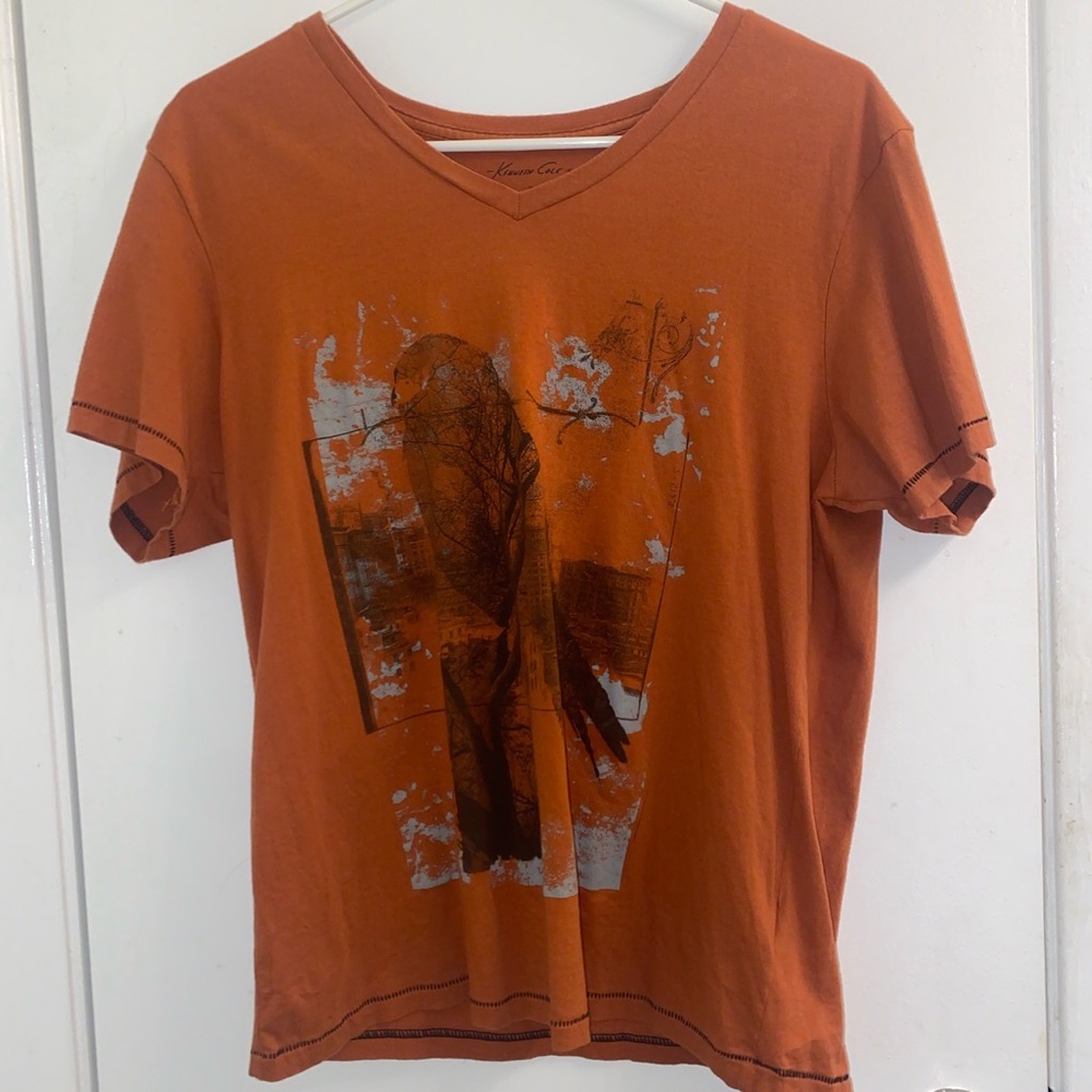 Kenneth Cole Mens Orange Owl V-Neck Shirt